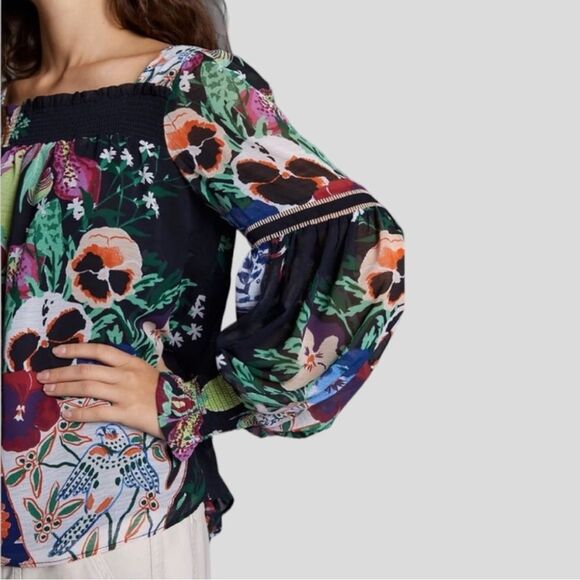 Anthropologie X Lil Sire Puff-Sleeved Floral Blouse Top Size XS Boho Cottagecore - Picture 9 of 10